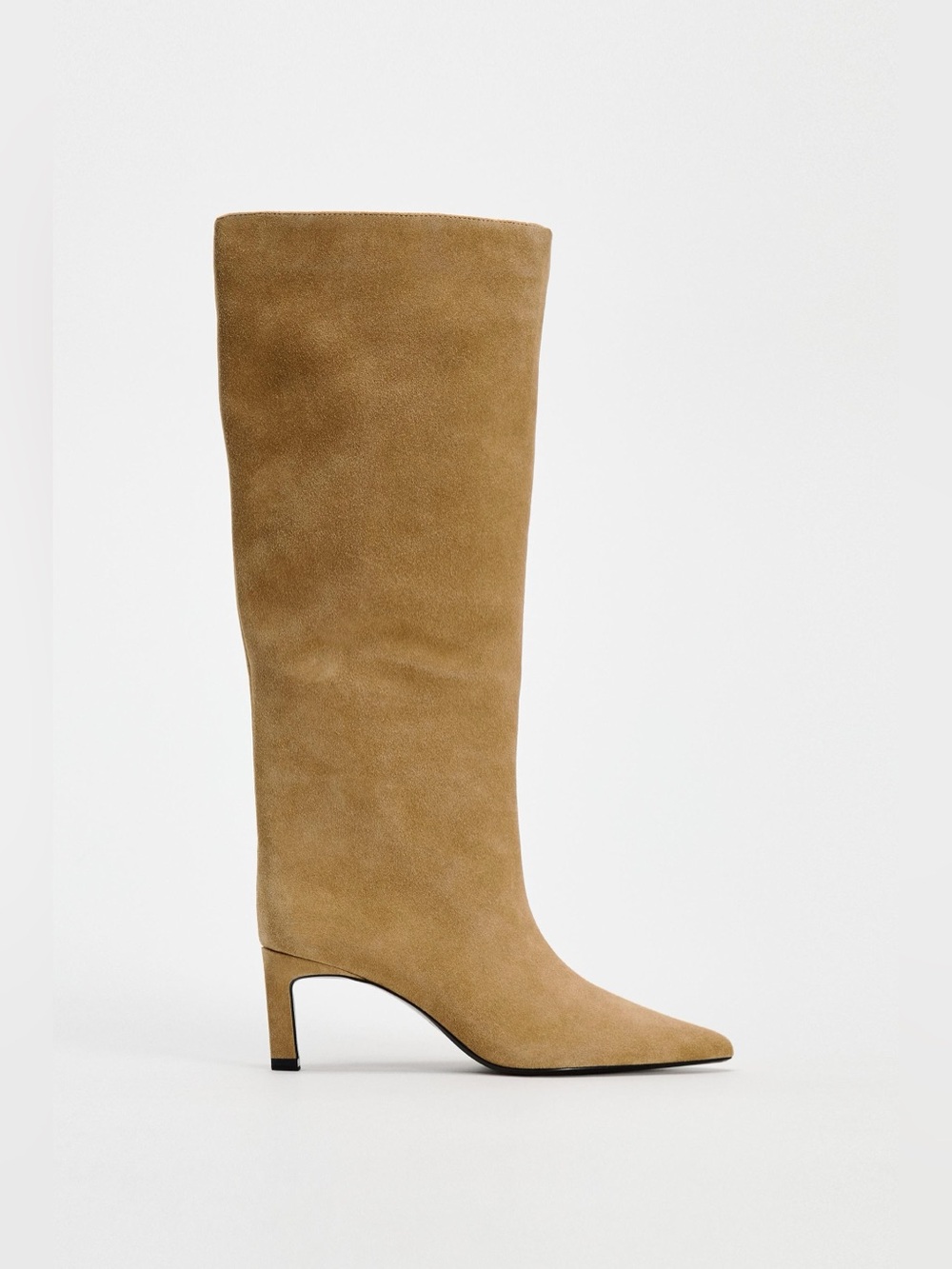 Zara Slouchy Pointed-Toe Knee Boots - Tan